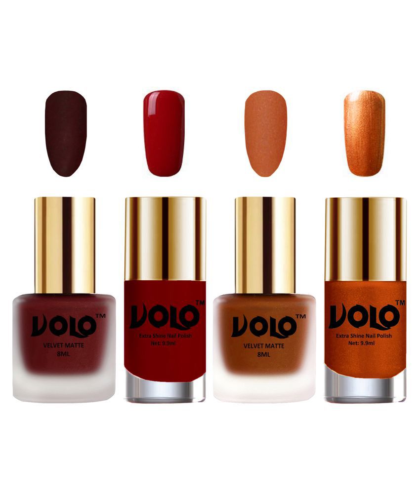     			VOLO Extra Shine AND Dull Velvet Matte Nail Polish Maroon,Coral,Red, Gold Matte Pack of 4 36 mL