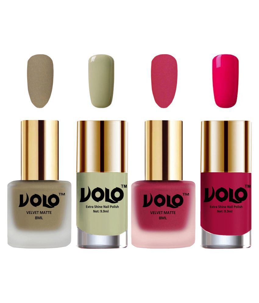     			VOLO Extra Shine AND Dull Velvet Matte Nail Polish Nude,Pink,Grey, Magenta Matte Pack of 4 36 mL