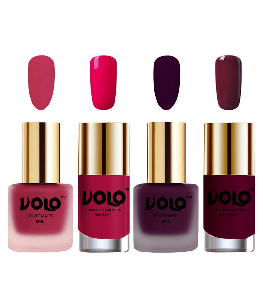     			VOLO Extra Shine AND Dull Velvet Matte Nail Polish Pink,Wine,Magenta, Wine Glossy Pack of 4 36 mL