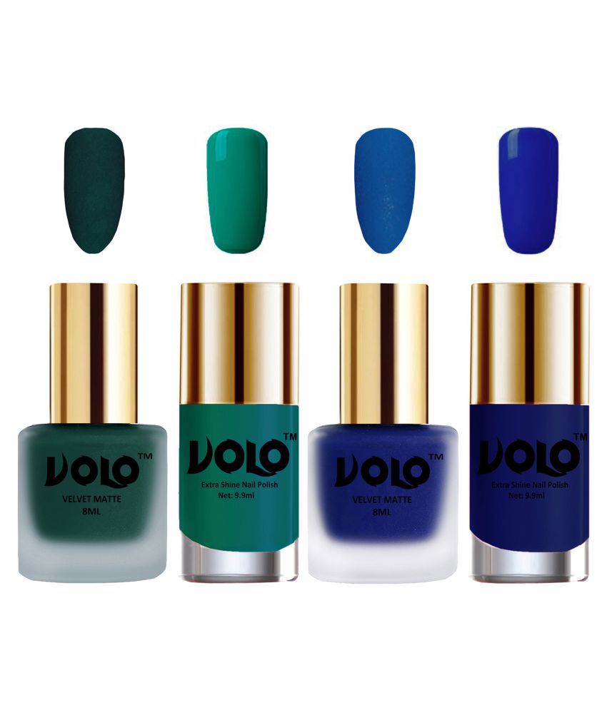     			VOLO Extra Shine AND Dull Velvet Matte Nail Polish Green,Blue,Green, Blue Glossy Pack of 4 36 mL