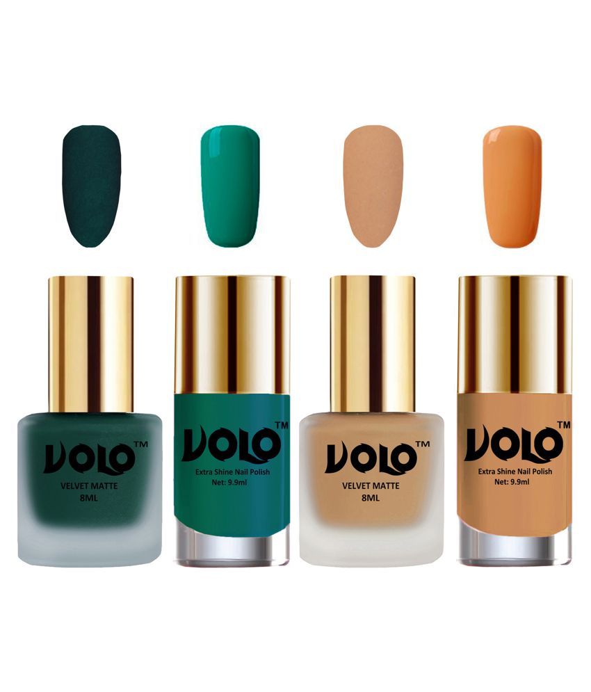     			VOLO Extra Shine AND Dull Velvet Matte Nail Polish Green,Nude,Green, Nude Glossy Pack of 4 36 mL