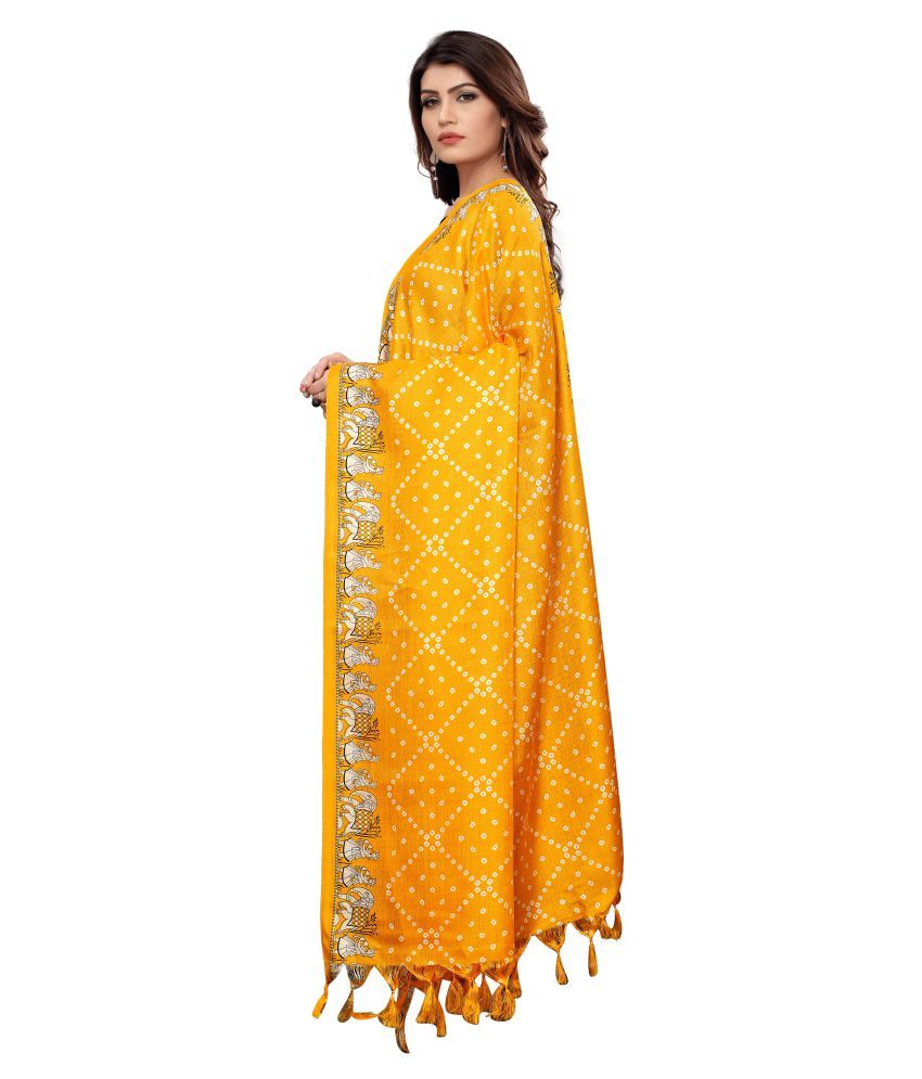 Pagazo Yellow Art Silk Block printed Dupatta Price in India Buy