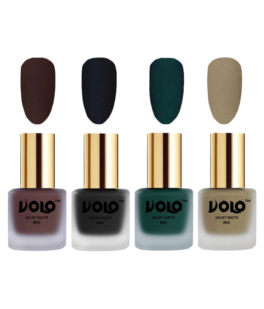     			VOLO Velvet Dull Matte Posh Shades Nail Polish Brown,Black,Green, Nude Pack of 4 32 mL