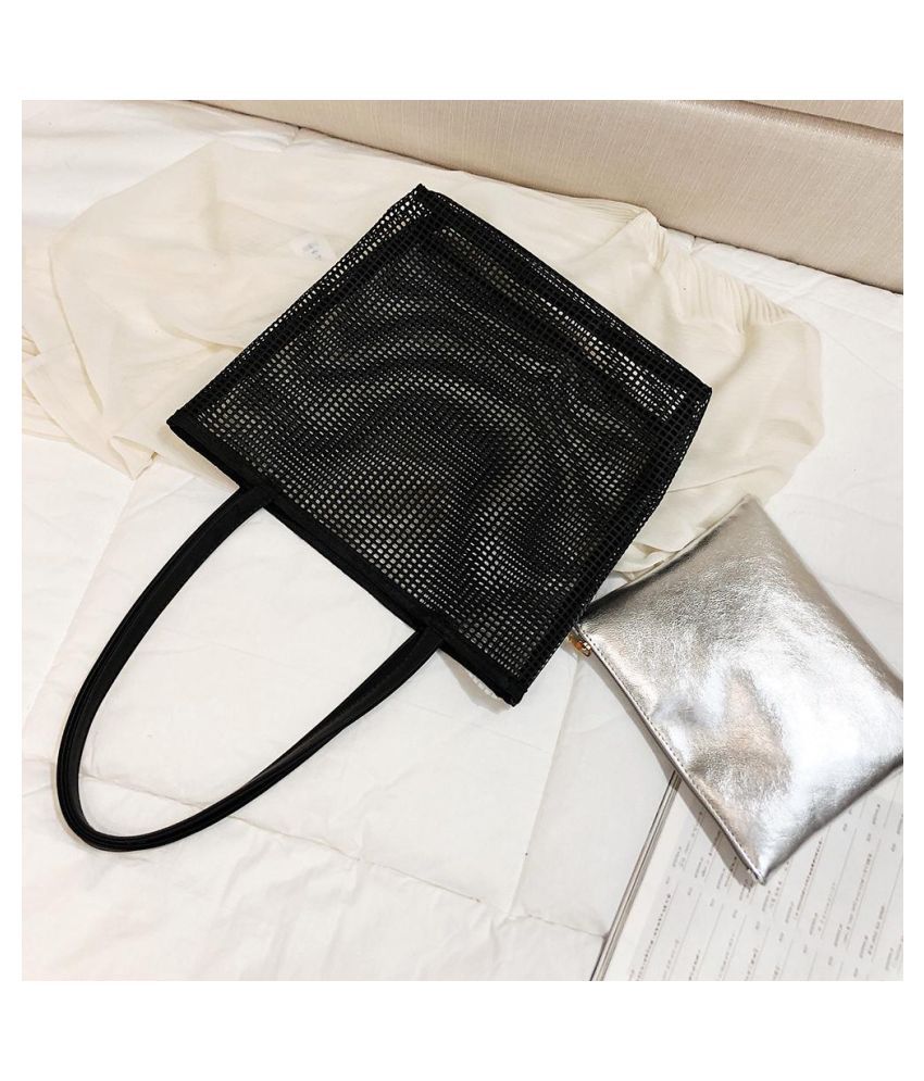 Women Fashion Mesh Bags Two-piece Shoulder Messenger Composite Handbag PVC PU 