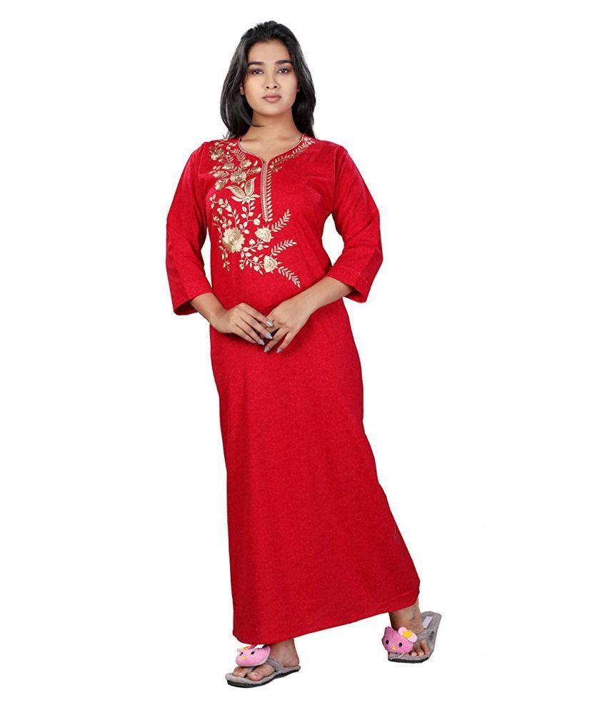 cotton full sleeve nighty