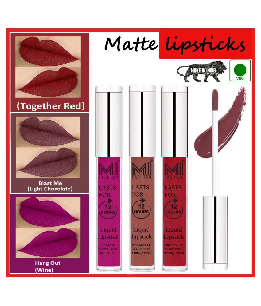     			MI FASHION Long Stay Kiss Proof Matte Lip Liquid Lipstick Chocolate,Red Wine Pack of 3 9 mL