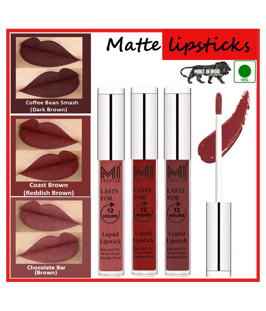     			MI FASHION Matte Lip Waterproof Long Stay Liquid Lipstick Red Brown,Coffee Brown Pack of 3 9 mL