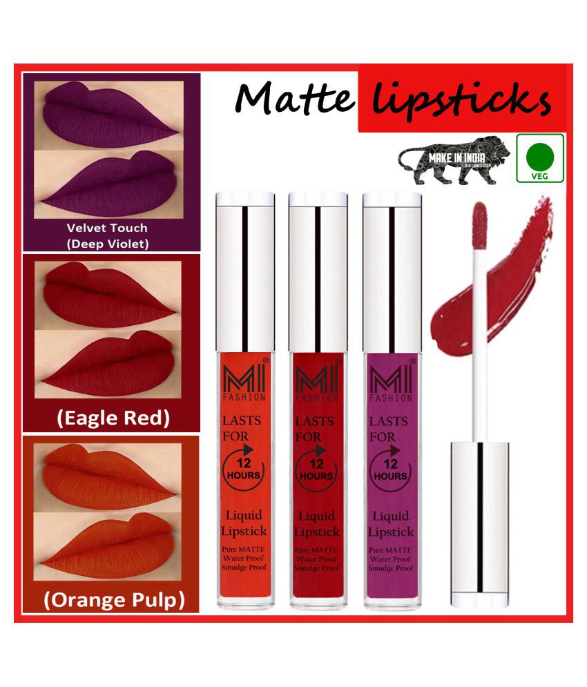     			MI FASHION Matte Lip Waterproof Long Stay Liquid Lipstick Red,Violet Orange Pack of 3 9 mL