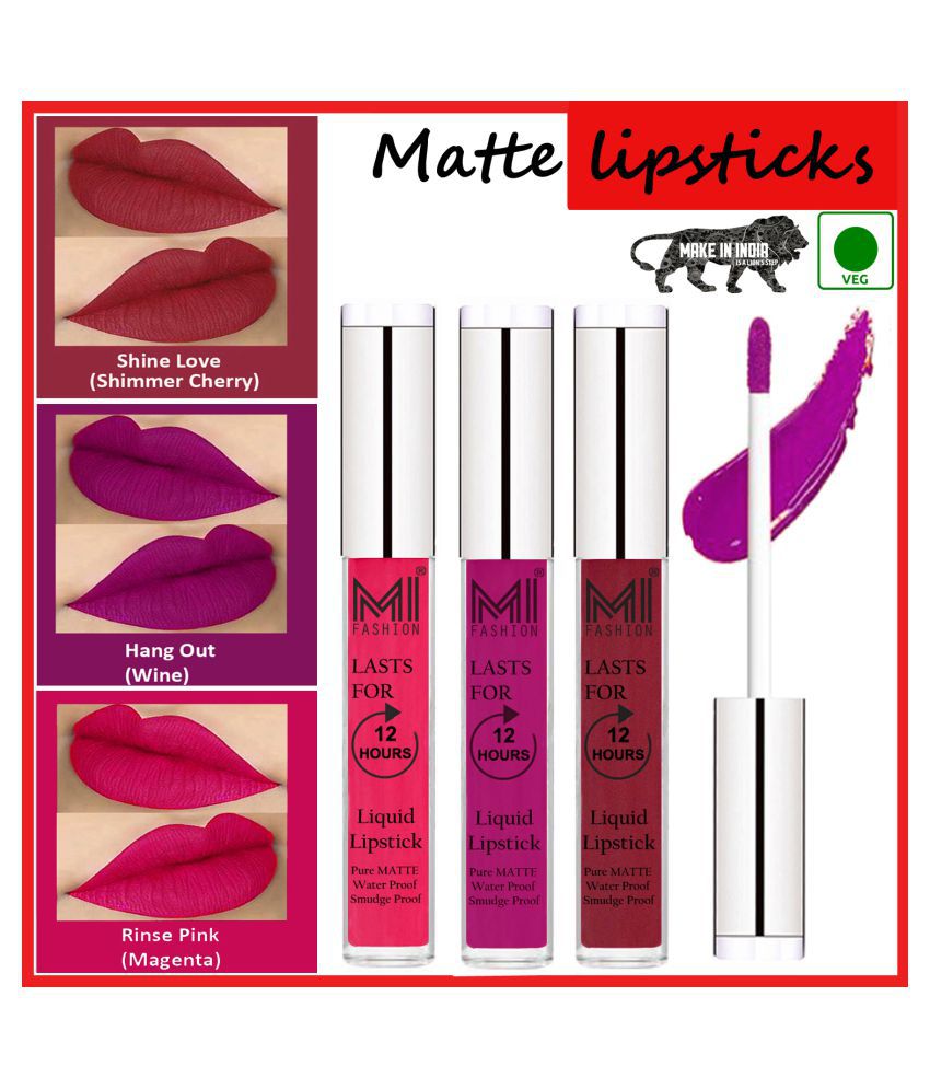    			MI FASHION Matte Lip Waterproof Long Stay Liquid Lipstick Wine,Cherry Red Pink Pack of 3 9 mL
