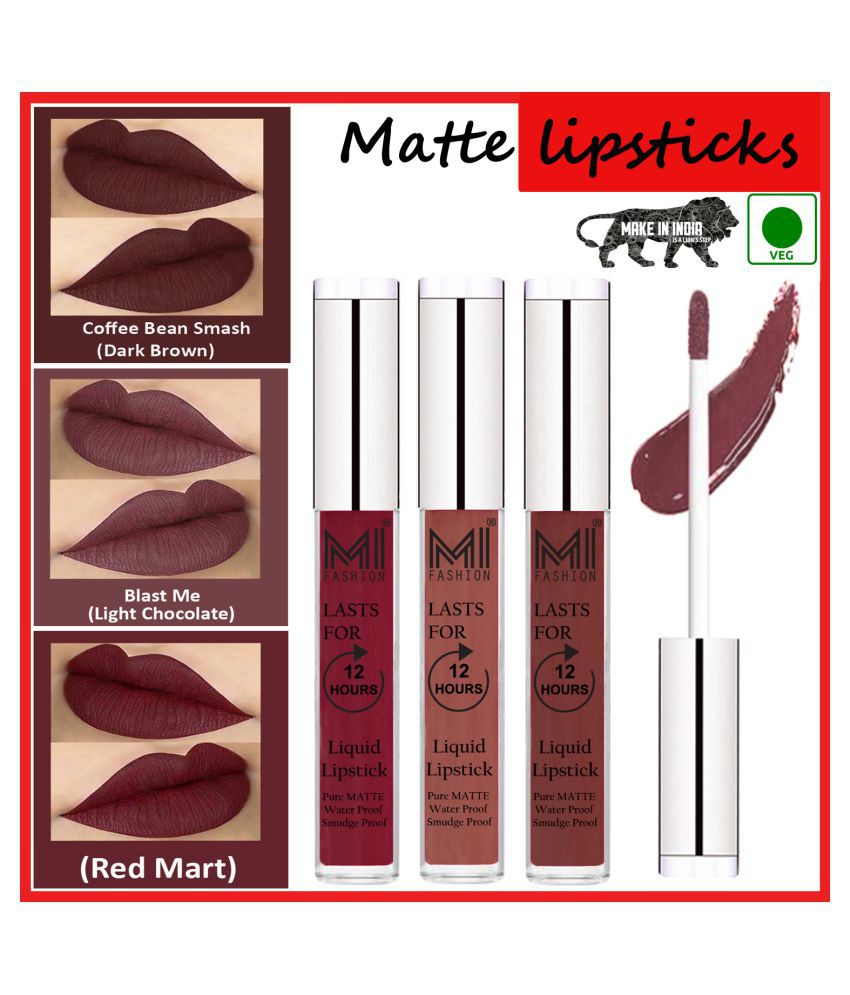     			MI FASHION Matte Lip Waterproof Long Stay Liquid Lipstick Chocolate,Coffee Red Pack of 3 9 mL