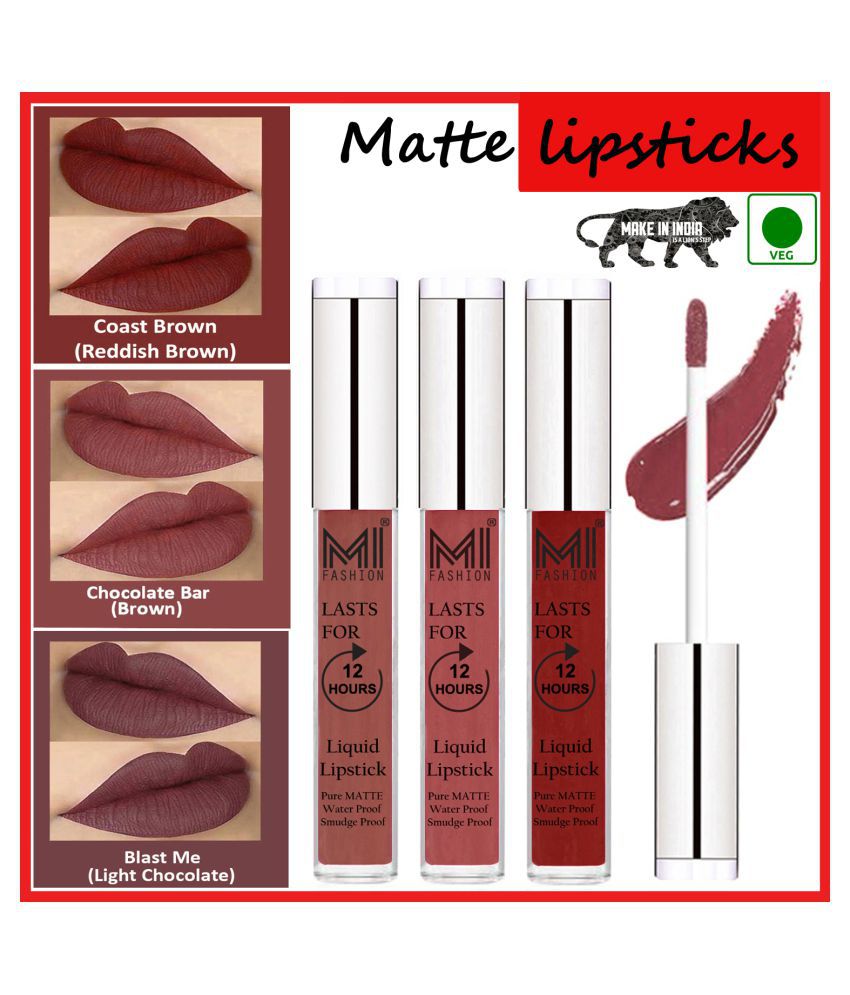     			MI FASHION Matte Lips Intens Color Payoff Liquid Lipstick Brown,Red Brown Chocolate Pack of 3 9 mL