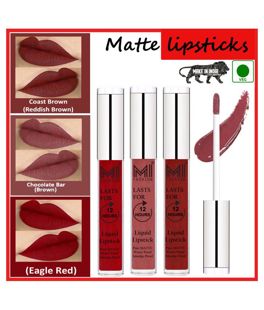     			MI FASHION Matte Lips Intens Color Payoff Liquid Lipstick Brown,Red Brown Red Pack of 3 9 mL
