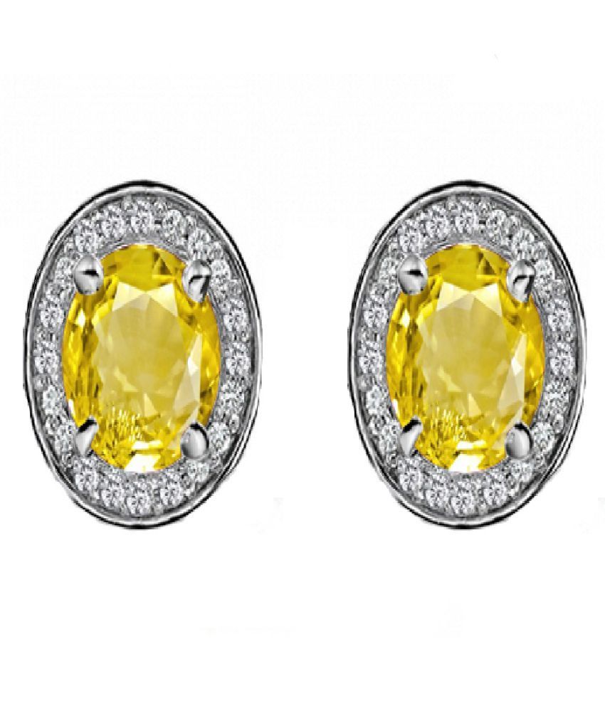 yellow sapphire earring natural & original stone pukhraj stud earring