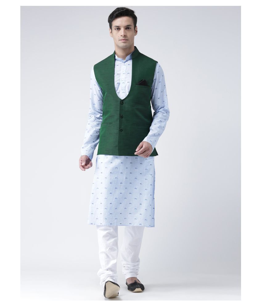     			Deyann Green Silk Blend Kurta Pyjama Set