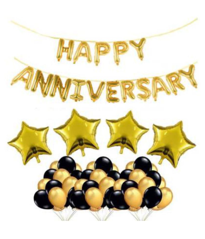     			Solid Black & Gold Happy Anniversary Party Decoration Set (Pack of 50) Balloon