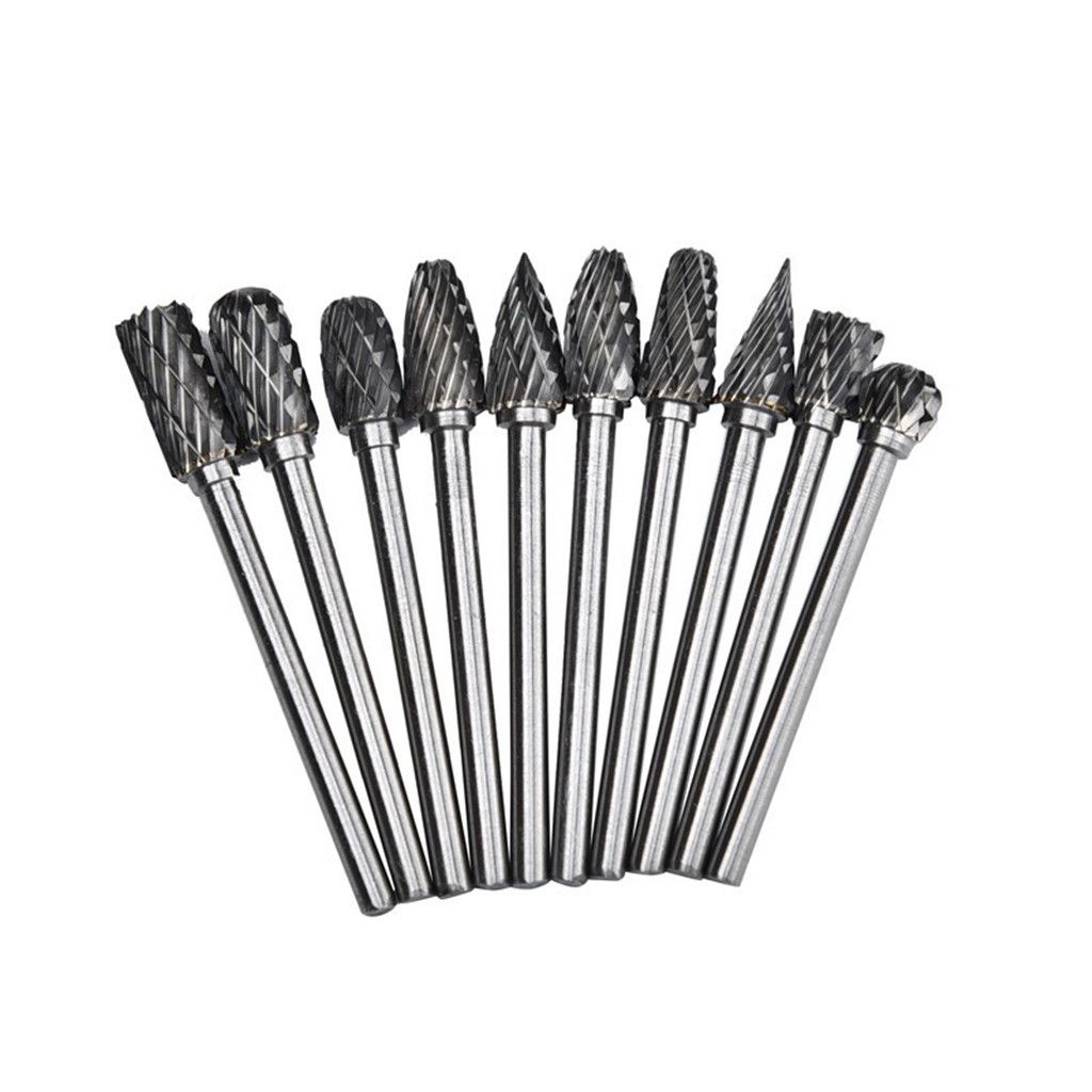 10PCS 100X65X10MM Tungsten Carbide Steel Burrs Metalworking Carving Tool Set 