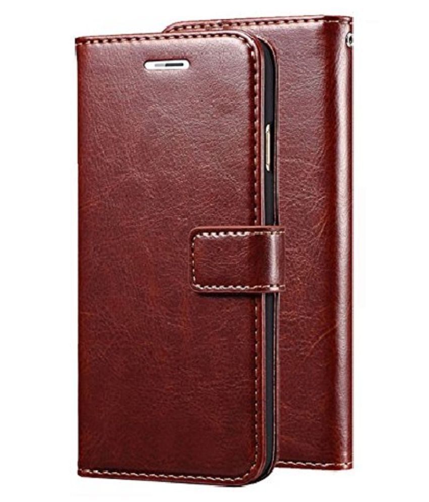     			Oppo A7 Flip Cover by KOVADO - Brown Original Vintage Look Leather Wallet Case