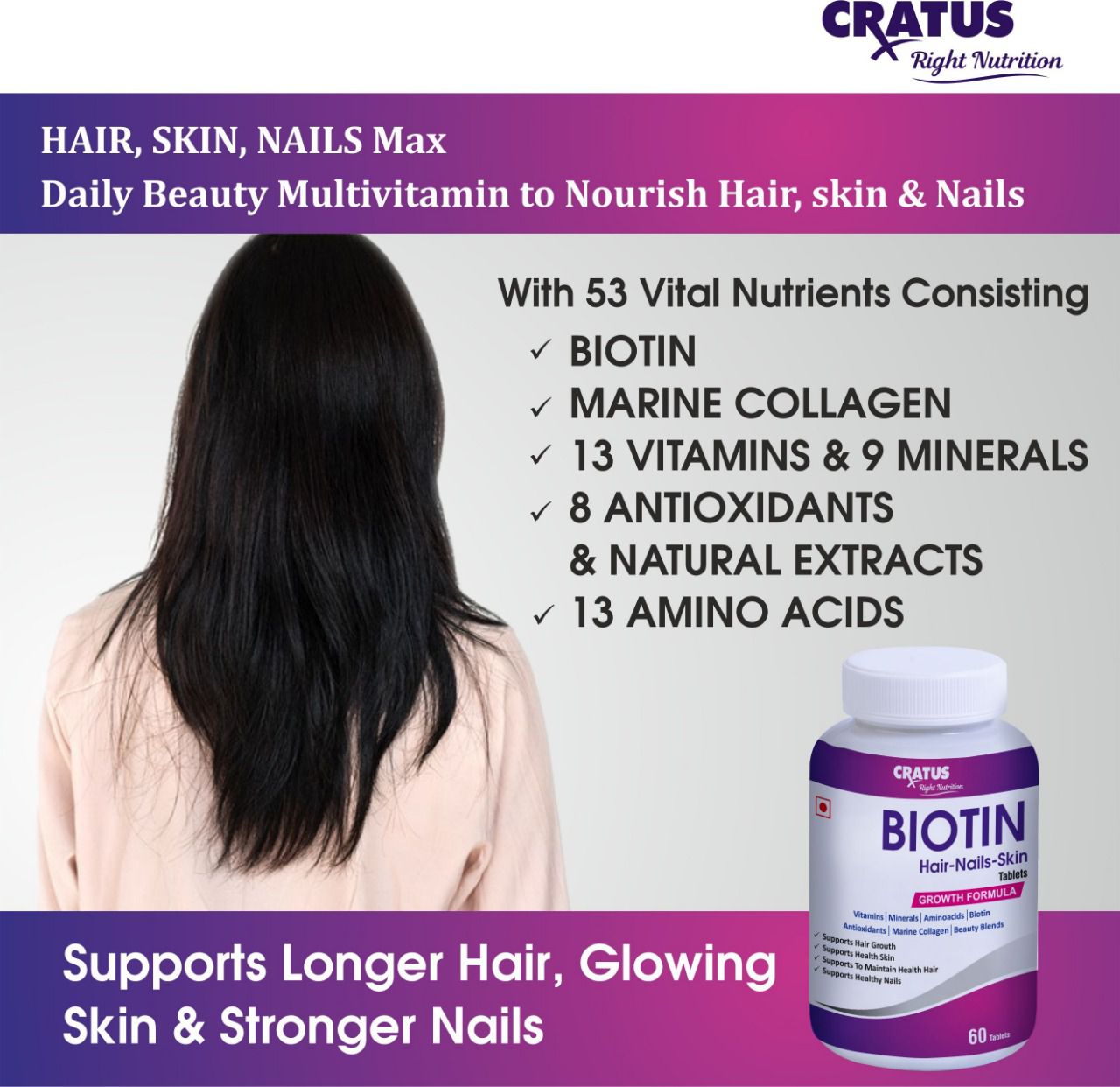 Cratus Biotin Hair, Skin & Nails Growth Formula with Multivitamin,  Anti-Oxidant, Minerals & Nutrients Tablets 60 : Buy Cratus Biotin Hair,  Skin & Nails Growth Formula with Multivitamin, Anti-Oxidant, Minerals &  Nutrients