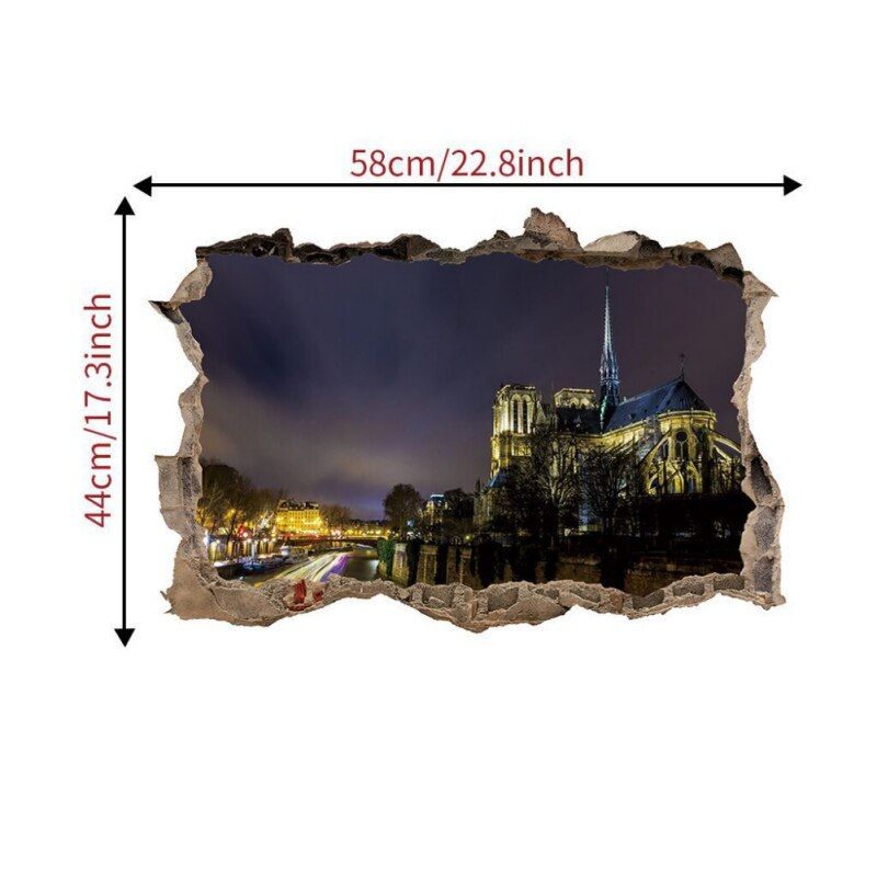 Notre Dame De Paris Nightscape Wall Decor Sticker Removable Self