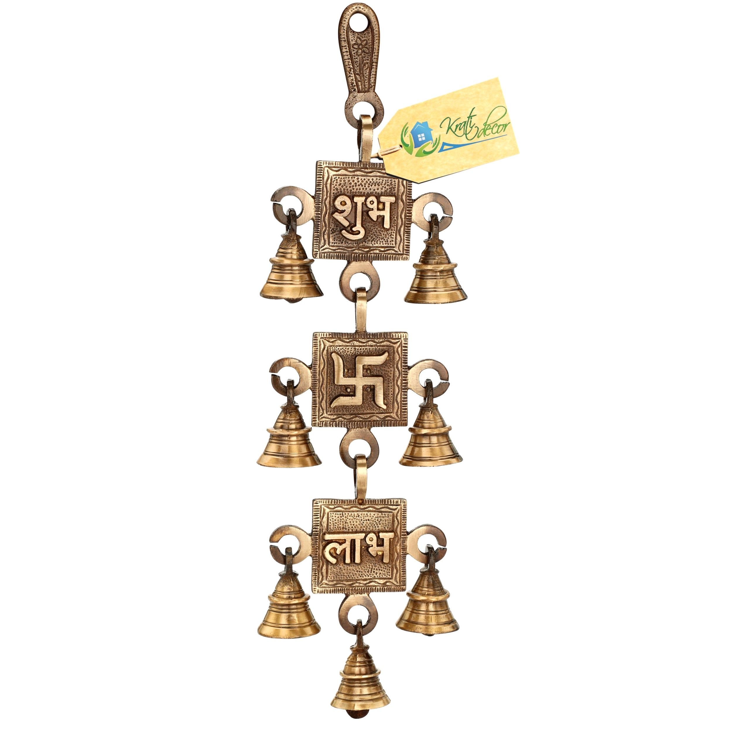Kratidecor Shubh Swastik Labh Brass Decorative Bell Wall Door