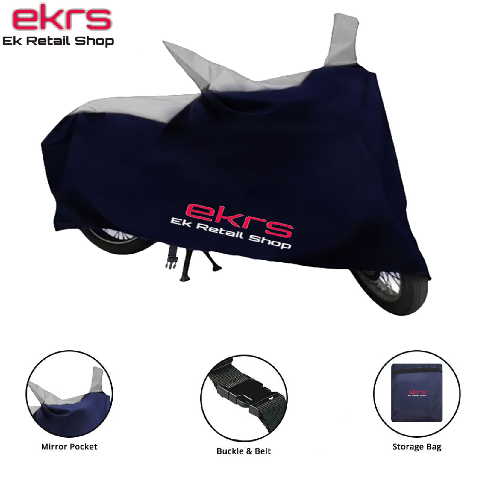 Ek Retail Shop Blue/Grey Bike Body Cover for Monsoon - Water-Resistant, Dustproof, UV Guard -  for Hero Glamour 125