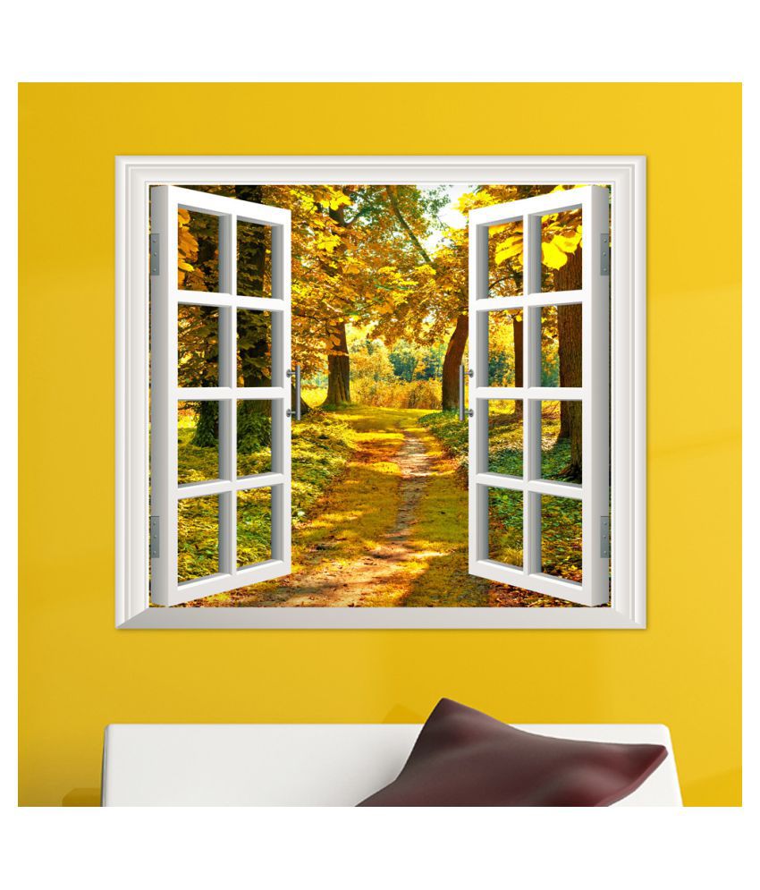 Wall Mural 3D Window Forest Bamboo Birch Tree View Wall Stickers Wall Decals 