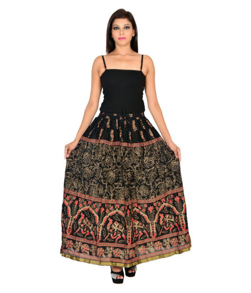 Buy Ooltah Chashma Cotton Broomstick Skirt Black Online at Best