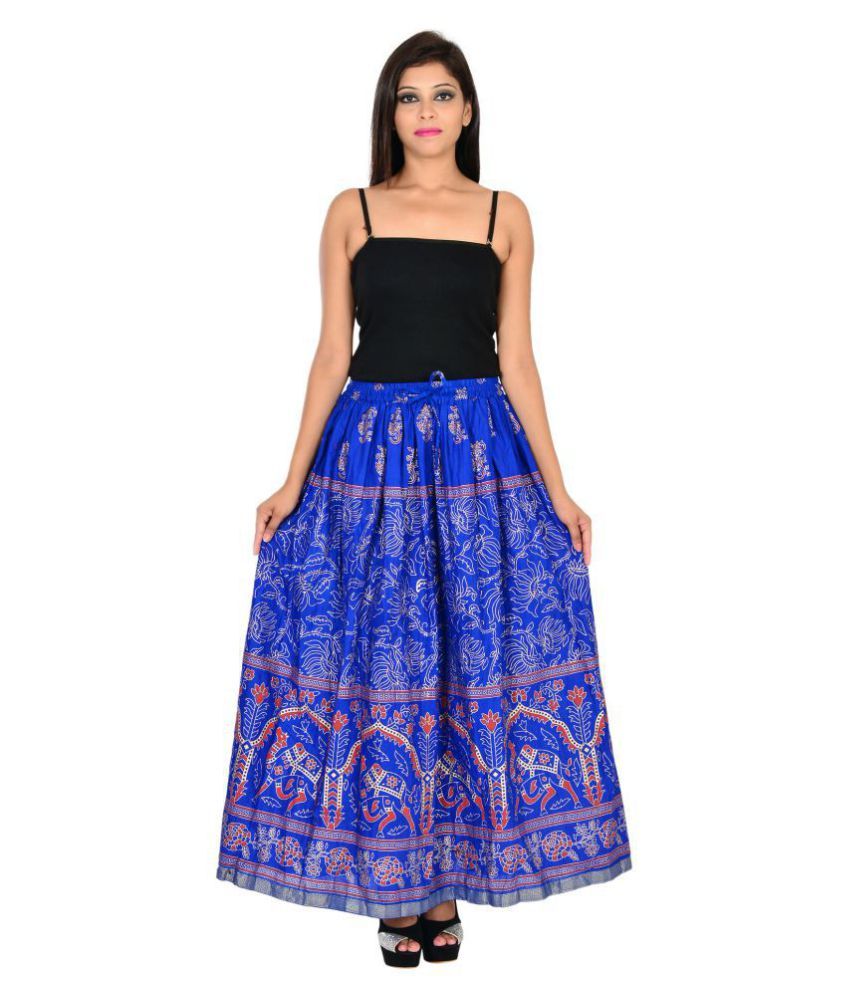 Buy Ooltah Chashma Cotton Broomstick Skirt Blue Online at Best Prices