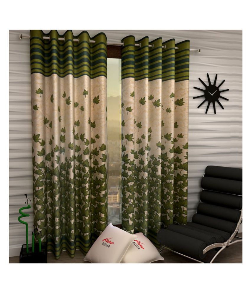 Home Sizzler Set of 2 Door Semi-Transparent Eyelet Polyester Curtains Green