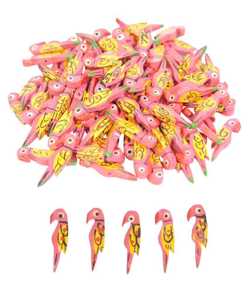     			50 pcs Wooden PINK Color Parrot Beads Size 3.5 cm for Jewellery Making, Dresses,Beading, Art and Crafts Work by Vardhman