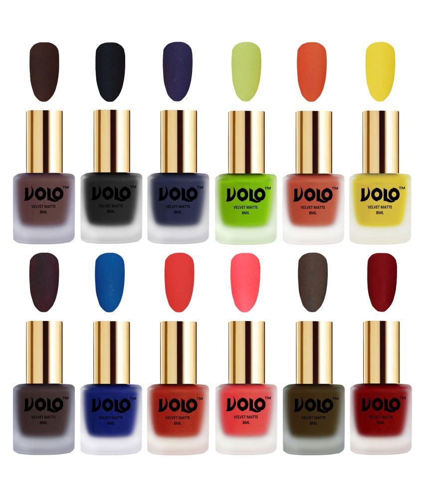     			VOLO Velvet Dull Matte Bold Colors Nail Polish Pack Of 12 Multi 96 mL