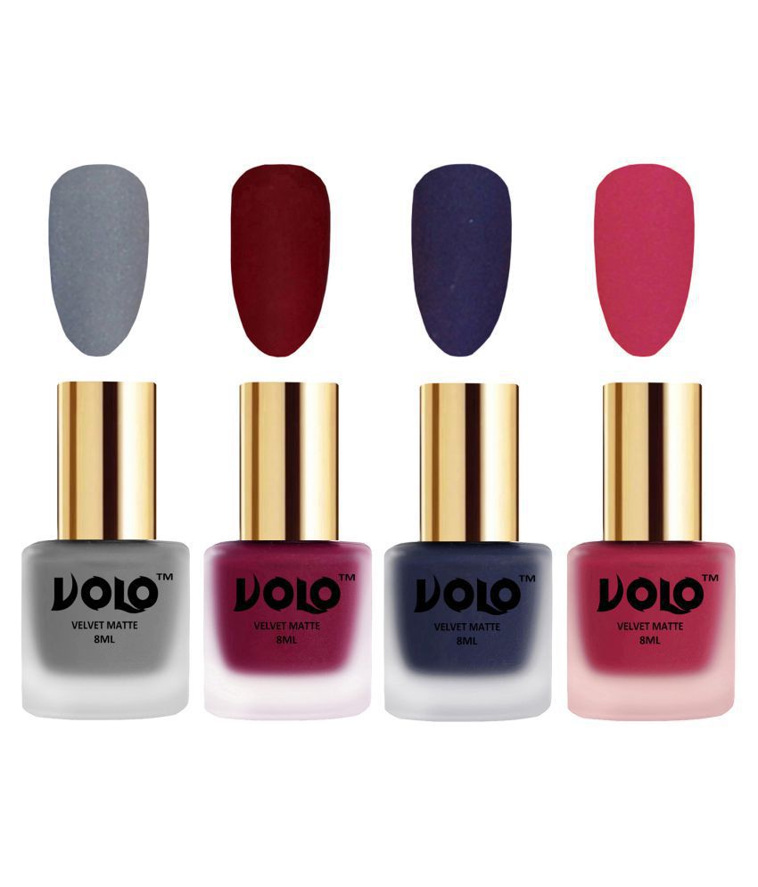     			VOLO Velvet Dull Matte Posh Shades Nail Polish Grey,Red,Blue, Pink Matte Pack of 4 32 mL