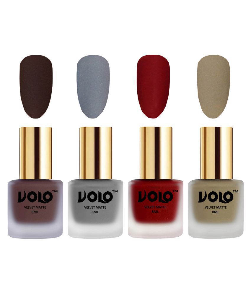     			VOLO Velvet Dull Matte Posh Shades Nail Polish Brown,Grey,Red, Nude Matte Pack of 4 32 mL