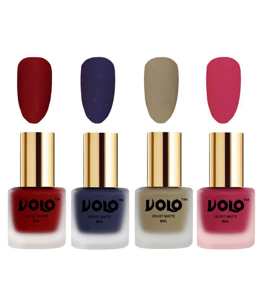     			VOLO Velvet Dull Matte Posh Shades Nail Polish Red,Blue,Nude, Pink Matte Pack of 4 32 mL