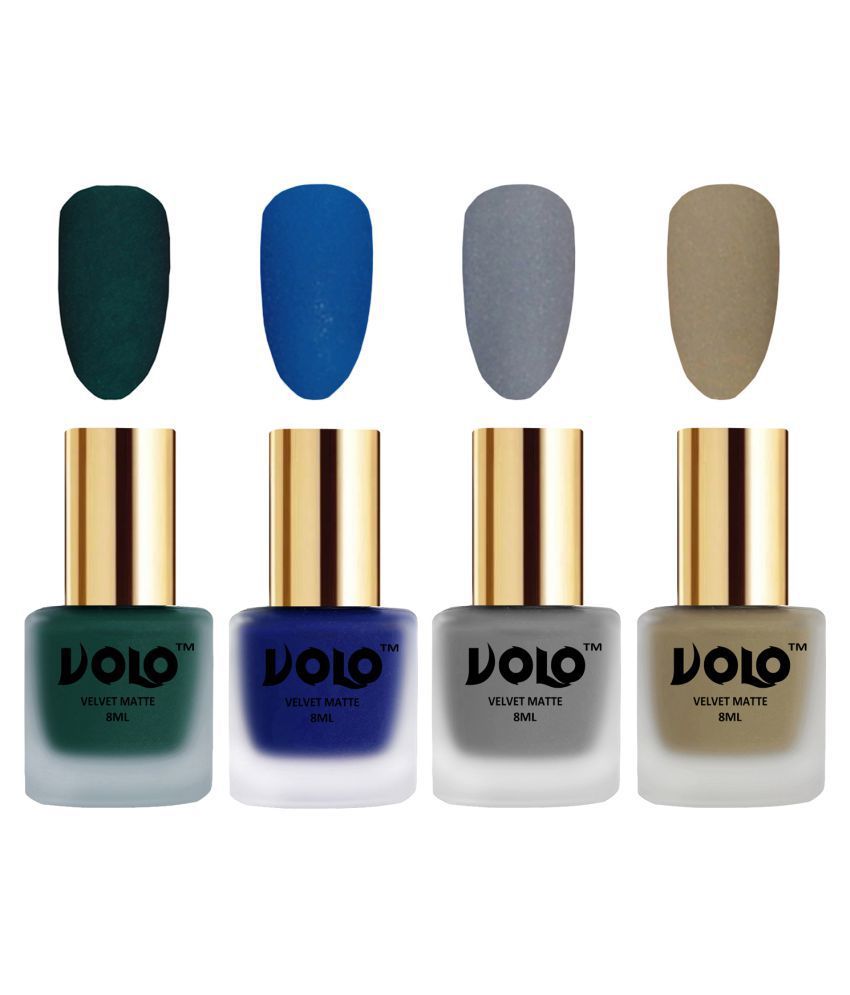     			VOLO Velvet Dull Matte Posh Shades Nail Polish Green,Blue,Grey, Nude Matte Pack of 4 32 mL