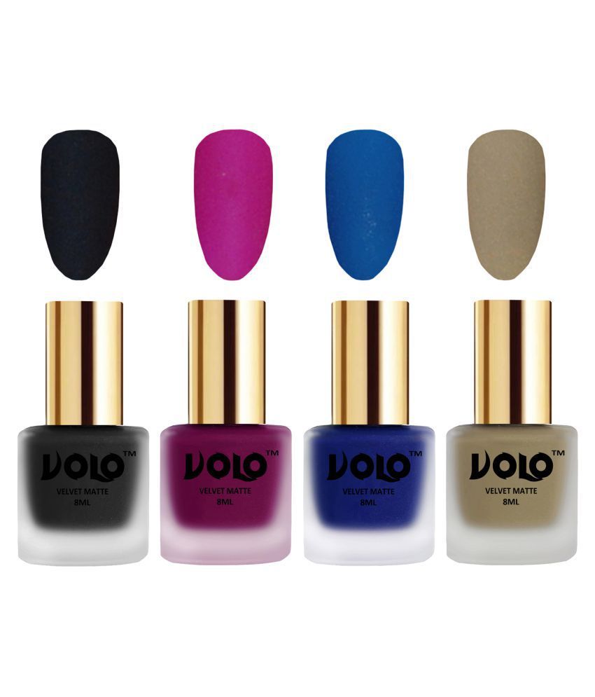     			VOLO Velvet Dull Matte Posh Shades Nail Polish Black,Magenta,Blue, Nude Matte Pack of 4 32 mL