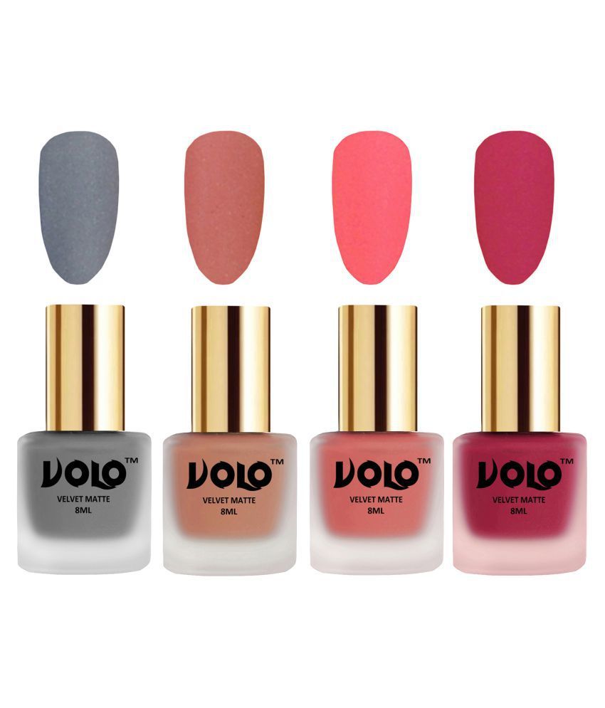     			VOLO Velvet Dull Matte Posh Shades Nail Polish Grey,Peach,Peach, Pink Matte Pack of 4 32 mL