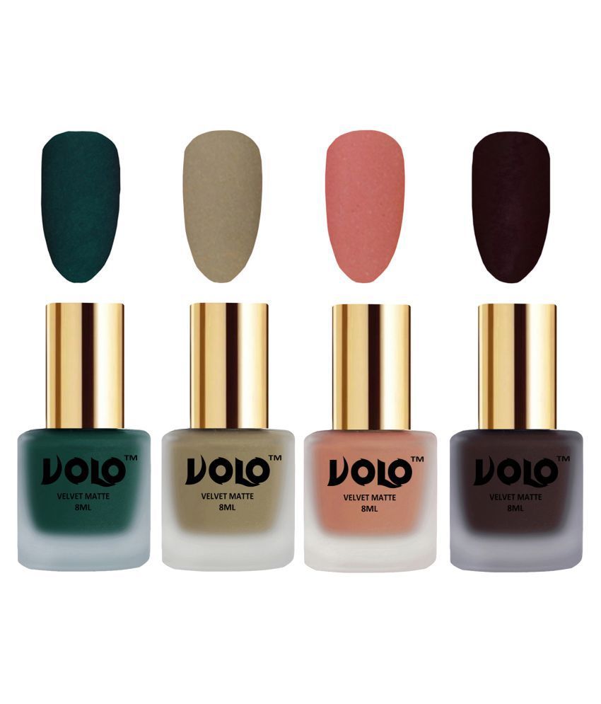     			VOLO Velvet Dull Matte Posh Shades Nail Polish Green,Nude,Peach, Wine Matte Pack of 4 32 mL