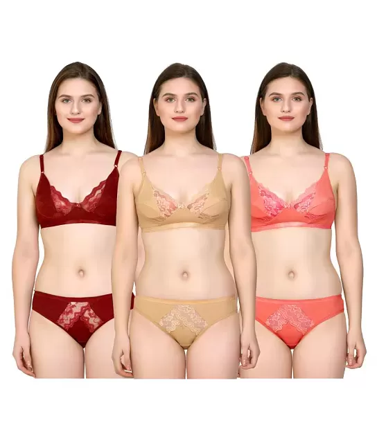 Buy Stylish Multicoloured Bra Panty Set For Women Pack Of 4 Online In India  At Discounted Prices