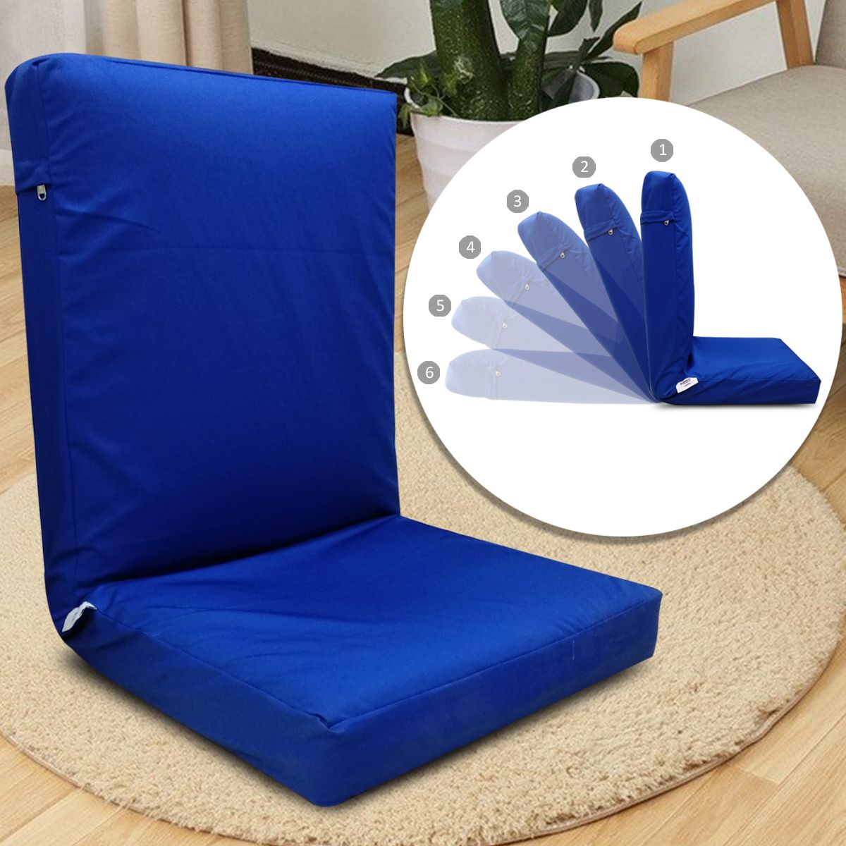Adjustable Back Support Relax Recliner Floor Chair Sofa With Cushion Blue