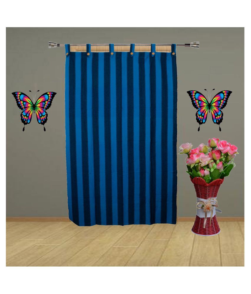     			HOMEFLY Vertical Striped Room Darkening Loop Curtain 7 ft ( Pack of 1 ) - Blue