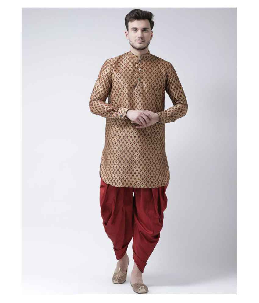     			Deyann Brown Silk Blend Kurta Pyjama Set