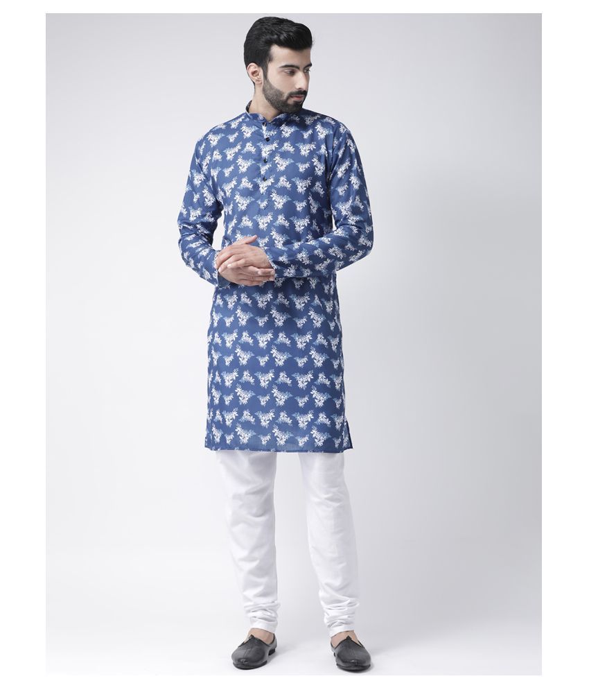     			Hangup Blue Cotton Kurta Pyjama Set