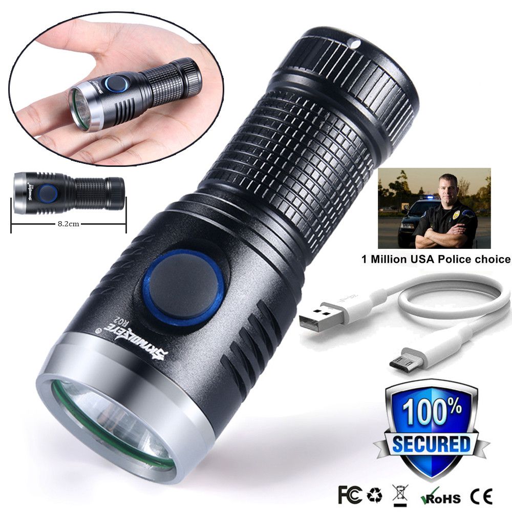 Tactical Military Mini USB Rechargeable XPE LED Flashlight Police Torch Lamp