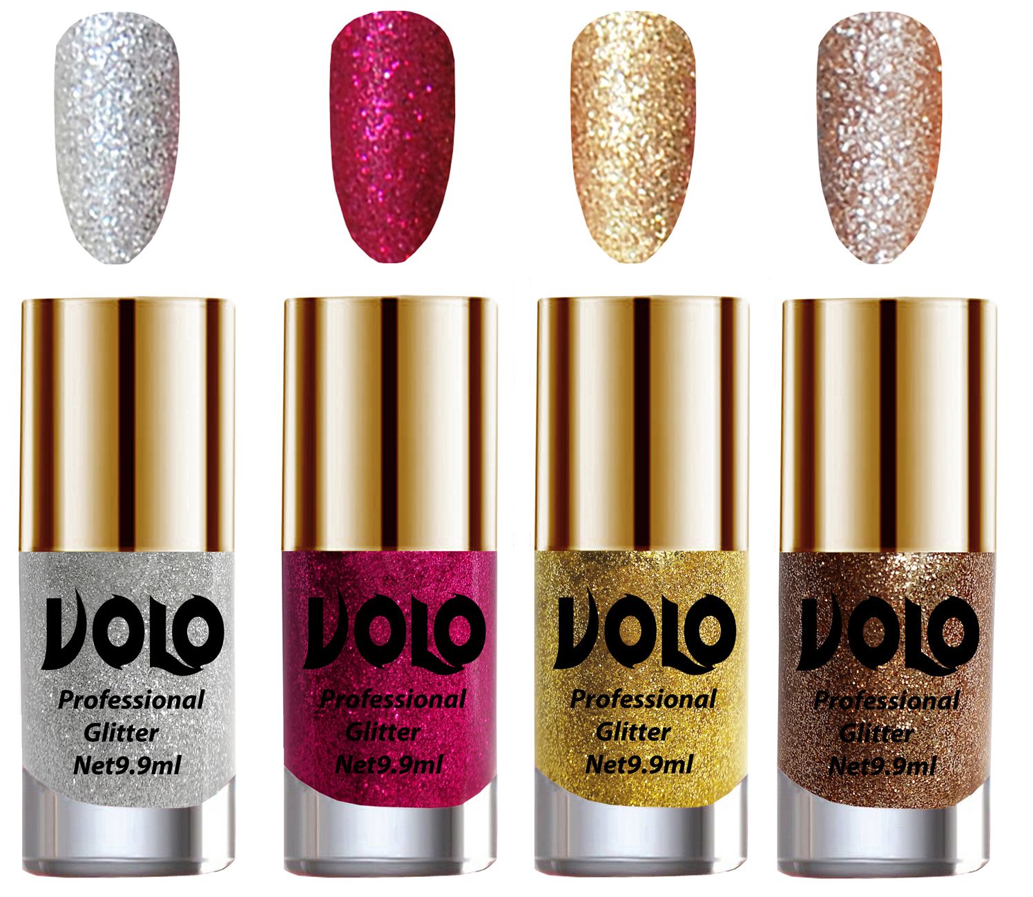     			VOLO Professionally Used Glitter Shine Nail Polish Silver,Magenta,Gold Gold Pack of 4 39 mL