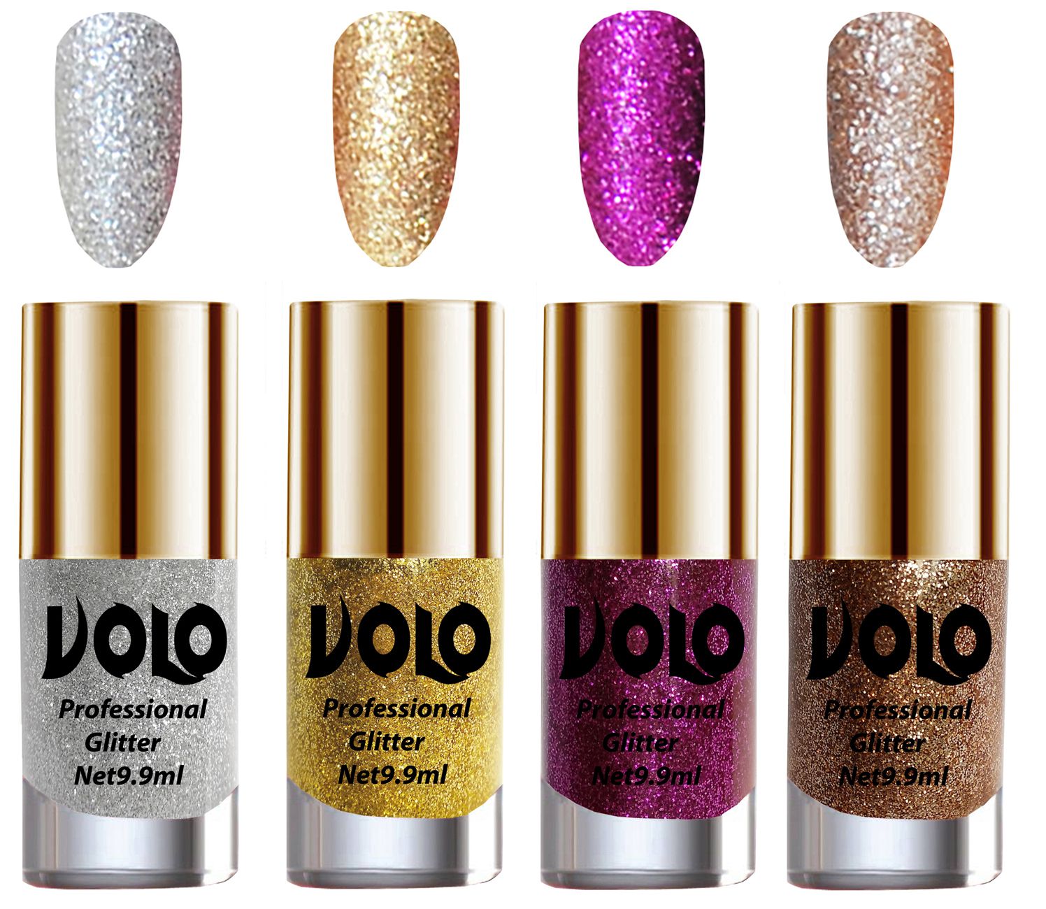     			VOLO Professionally Used Glitter Shine Nail Polish Silver,Gold,Purple Gold Pack of 4 39 mL