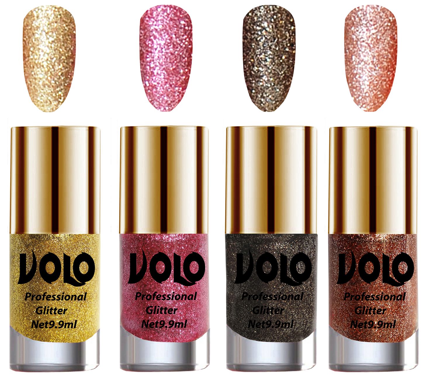     			VOLO Professionally Used Glitter Shine Nail Polish Gold,Pink,Grey Pink Pack of 4 39 mL