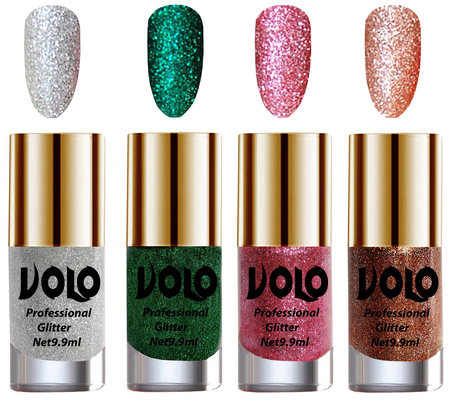     			VOLO Professionally Used Glitter Shine Nail Polish Silver,Green,Pink Pink Pack of 4 39 mL