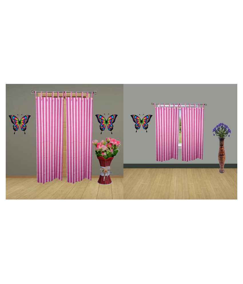     			HOMEFLY Vertical Striped Room Darkening Loop Curtain 6.5 ft ( Pack of 4 ) - Pink