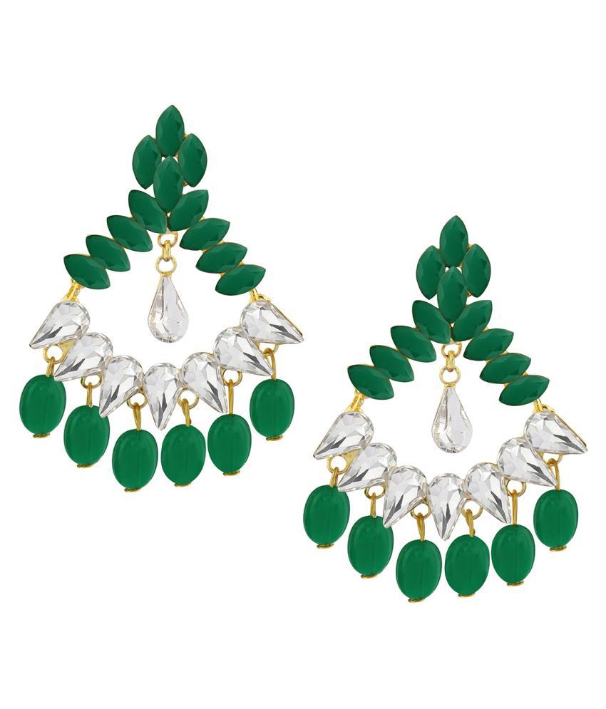     			Spargz Designer Party Gold Plated Green Stone Dangle Earring For Women